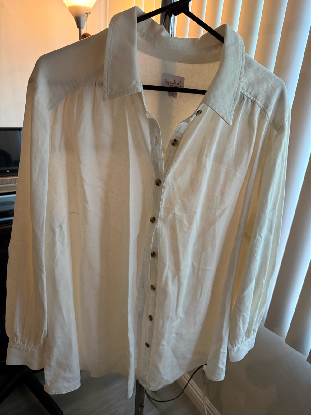 Washed Ivory Button-Down Shirt - Women's Casual Long Sleeve